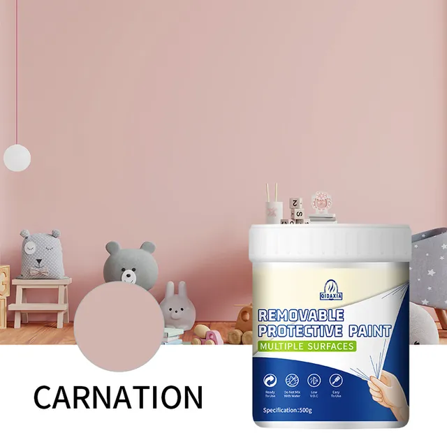 Carnation pink peelable coating colour in a bedroom