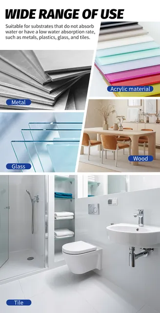 Glass, metal, acrylic and tile application examples