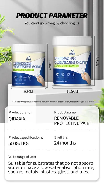 Peelable coating container sizes and packaging information