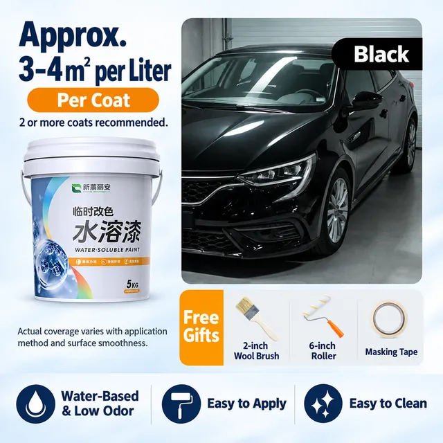 Black vehicle coating example with paint pail