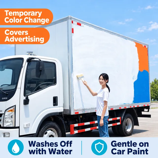 Roller application of white temporary coating to a truck