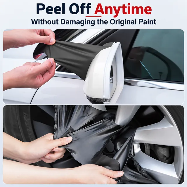 Black peelable coating removed from mirror housing and wheel