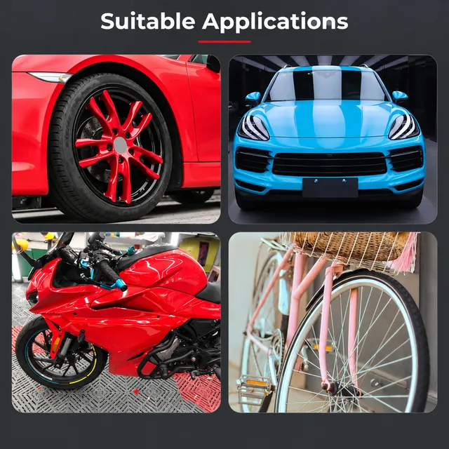 Red wheel, car, motorcycle and bicycle colour examples
