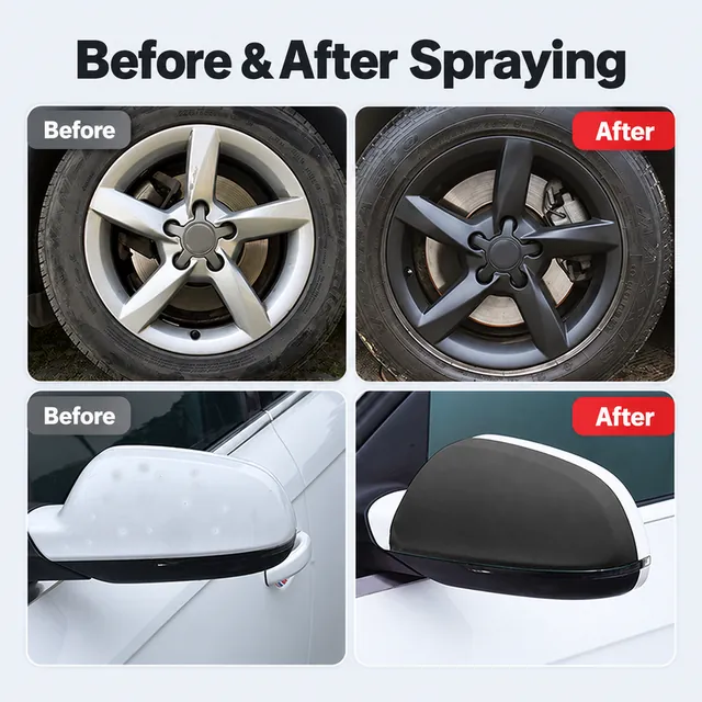 Wheel and mirror housing before and after black coating