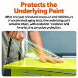 Clear protective film being removed from a green painted panel