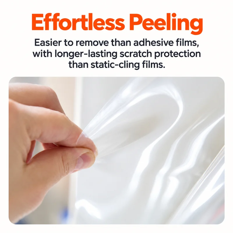 Transparent protective film being peeled by hand