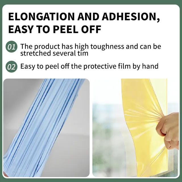 Blue and yellow protective films stretched by hand