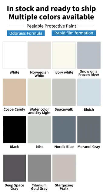 Colour chart for peelable renovation coating