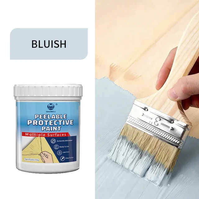 Pale blue coating applied to timber with a brush