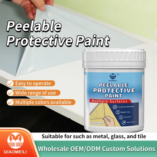 Protective coating peeled from a smooth panel beside its container