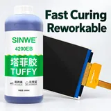 Blue coating bottle beside a display module