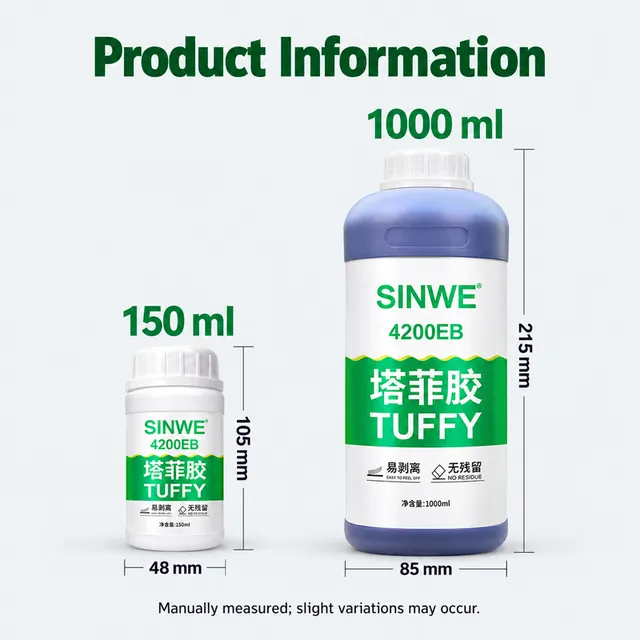 Dimensions of 150 ml and 1000 ml coating bottles