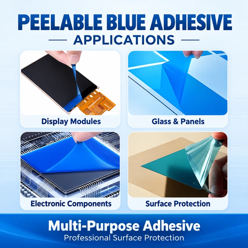 Blue protective film on display, glass and electronic surfaces