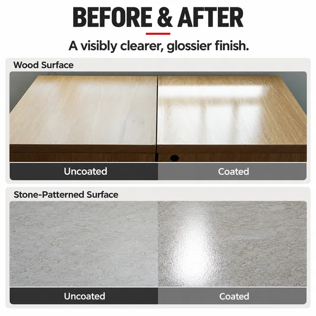 Coated and uncoated wood and stone-patterned surfaces