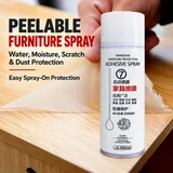 Furniture protective spray can with clear film peeling illustration