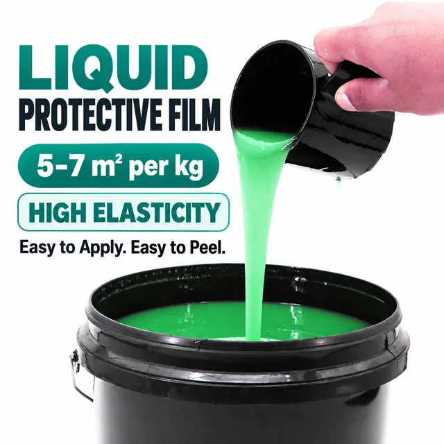 Green protective liquid being poured into a pail