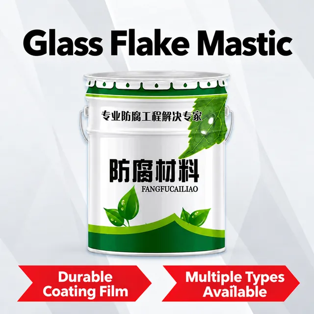 Glass flake mastic in a white and green pail