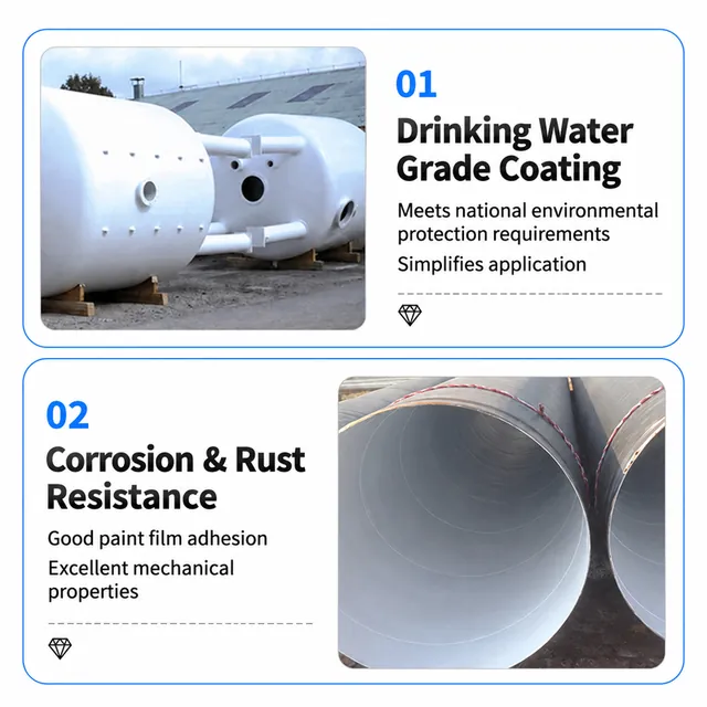 Tanks and coated pipe interiors