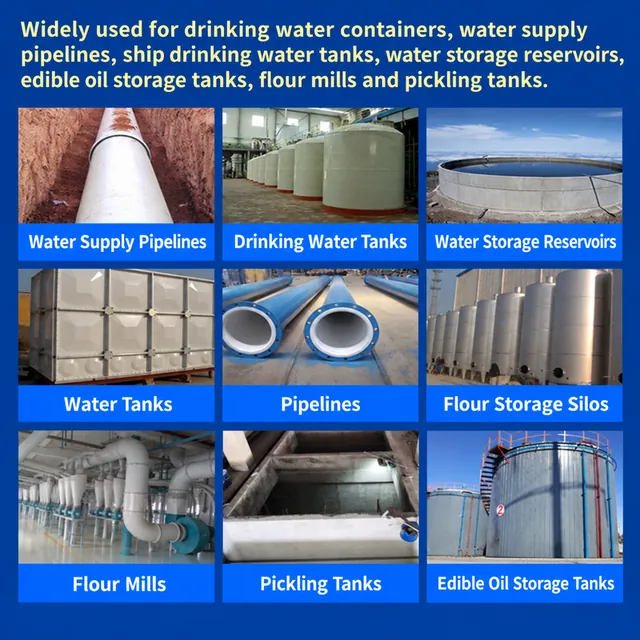 Water tanks, pipelines and storage equipment examples