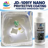 Circuit board immersion demonstration beside coating bottle