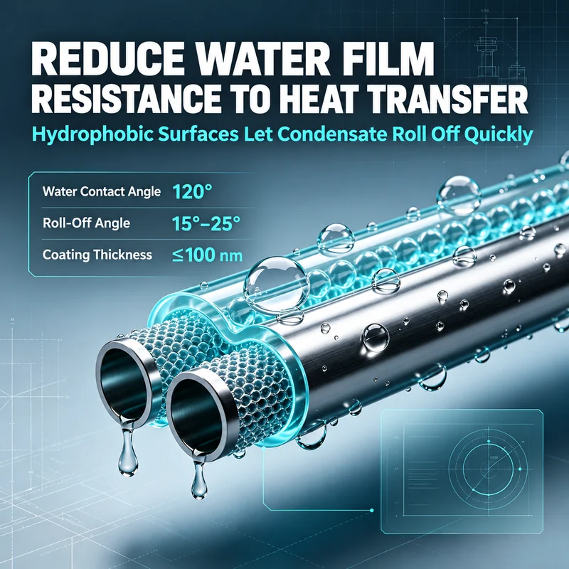 Water droplets on coated heat exchanger tubes