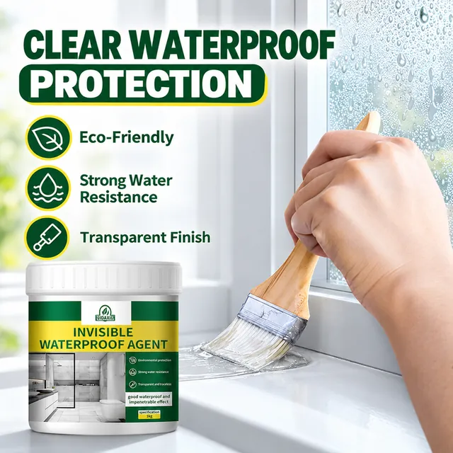 Brush application of clear sealant at a window corner