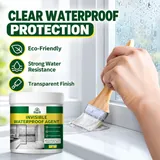 Brush application of clear sealant at a window corner