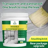 Clear waterproof sealant pail beside brush application