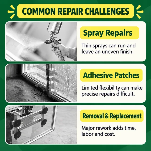 Spray, patching and replacement repair illustrations