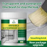 Transparent waterproof sealant container beside a brush