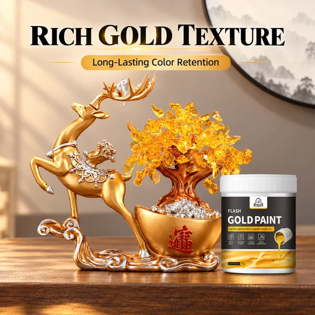 Gold-coloured deer ornament and decorative tree