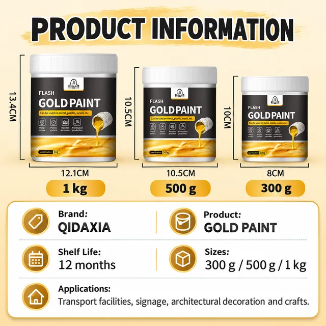 Gold paint container sizes and packaging information