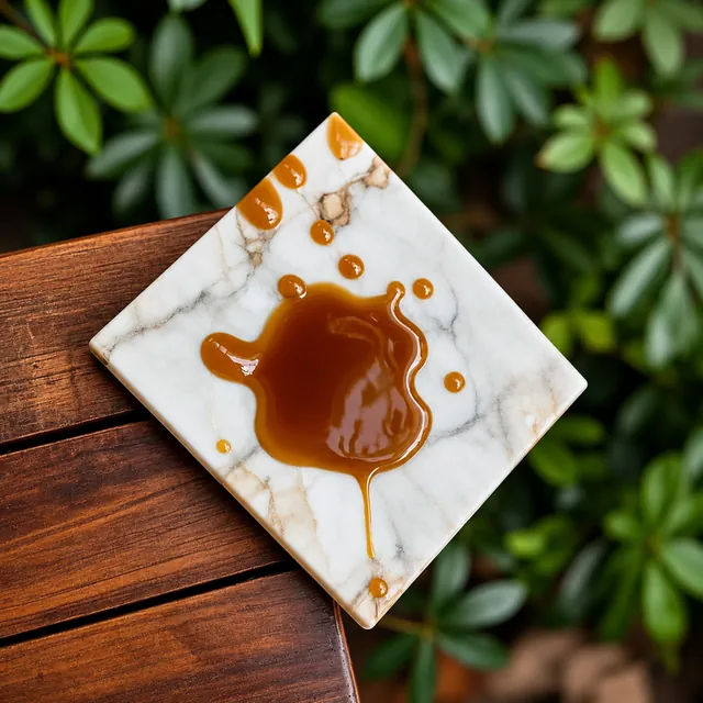 Brown liquid on a marble sample