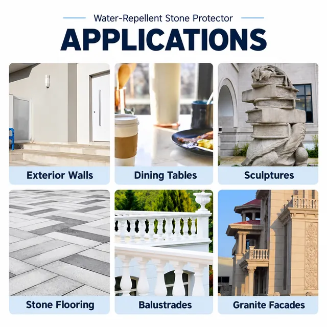 Stone facade, flooring, balustrade and sculpture examples