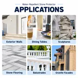 Stone facade, flooring, balustrade and sculpture examples