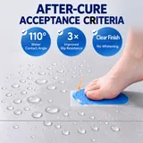Foot and water droplets illustrating tile surface treatment