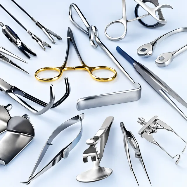 Assortment of metal medical instruments