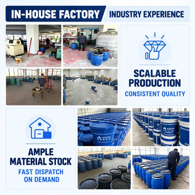 Coating production, filled pails and material-storage areas