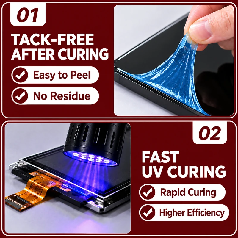 Blue gel peeled from a display and cured beneath a UV lamp