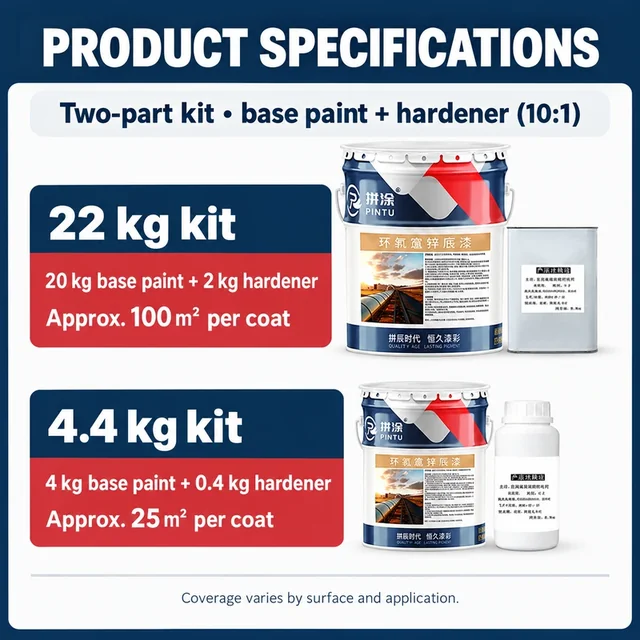 Epoxy zinc-rich primer kit sizes and mixing information