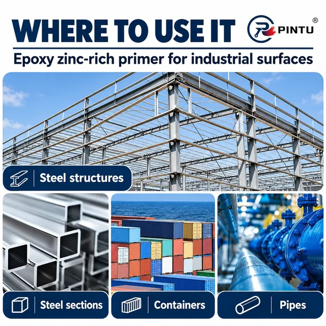Steel structures, sections, containers and pipes for zinc-rich primer use