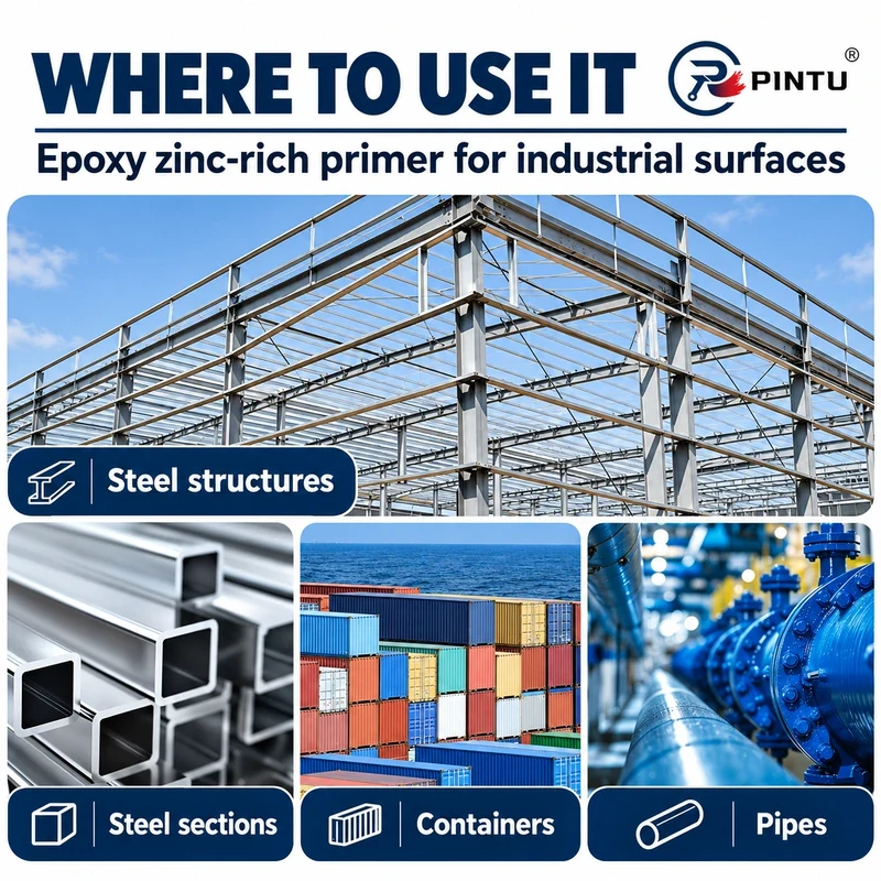 Steel structures, sections, containers and pipes for zinc-rich primer use