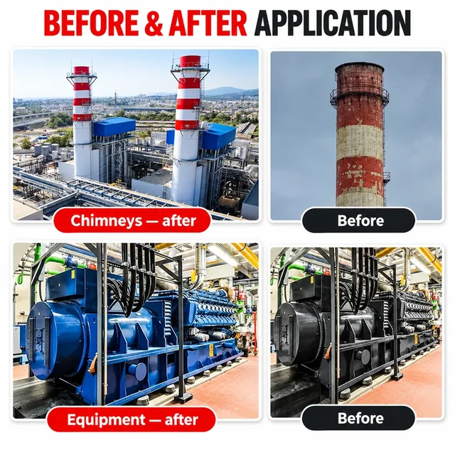 Chimney and equipment surfaces before and after protective coating
