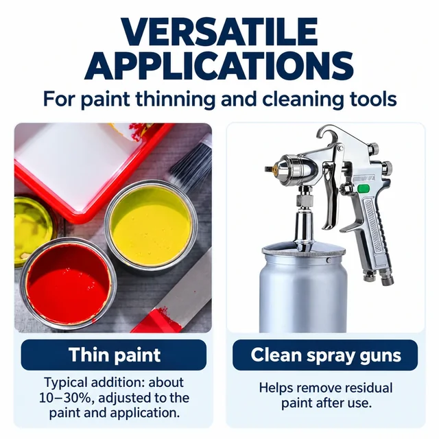 Paint container and spray gun illustrating paint thinning