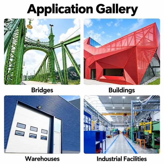 Bridges, buildings, warehouses and industrial facilities using metal finishes