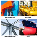 Exterior walls, pipelines, steel structures and ships as coating examples