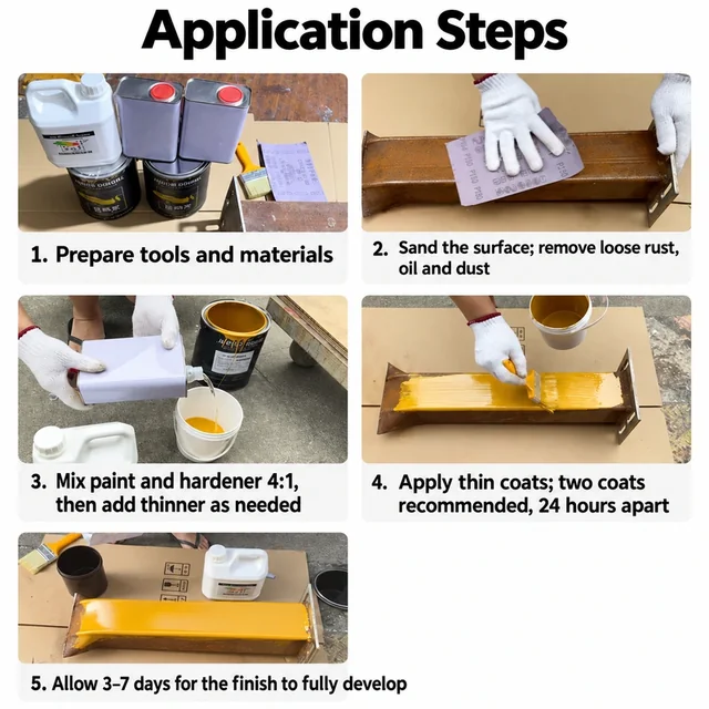 Surface preparation, mixing and application steps for fluorocarbon paint
