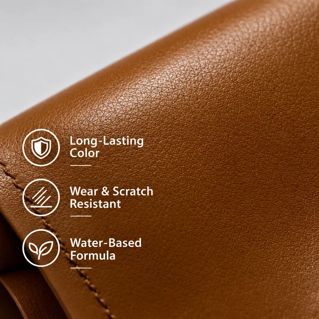 Close-up of a brown leather surface with coating properties