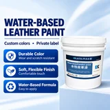 Water-based leather paint pail with flexible-finish features