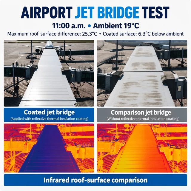 Coated and comparison airport jet-bridge roofs with infrared images